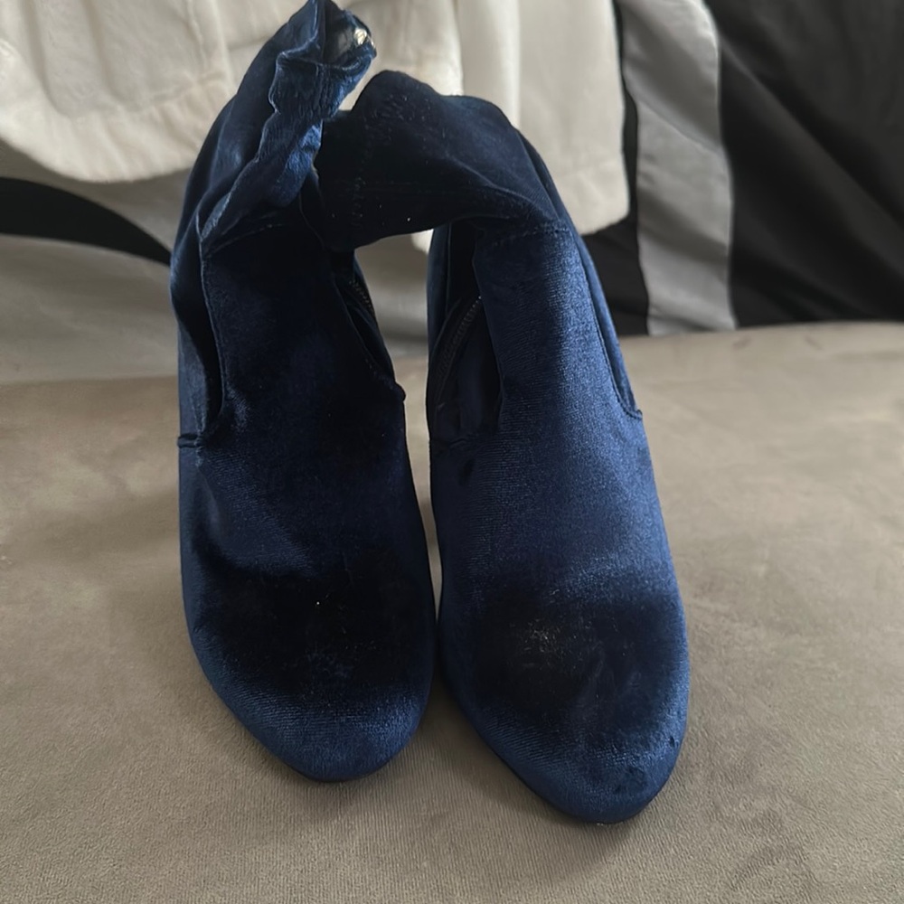 BLUE VELVET ANKLE BOOTS- NWOT